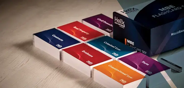 Helix MBE flashcards stacked with box  